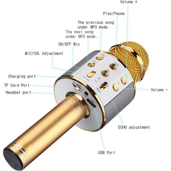  Tatu Handheld Ktv Karaoke Mikrofon Gold WS-858 resmi